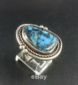 Vintage NAVAJO Sterling Silver NATURAL BLUE MORENCI TURQUOISE RING size 8