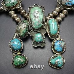 Vintage NAVAJO Sterling Silver NATURAL TURQUOISE CABS Squash Blossom NECKLACE