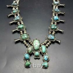 Vintage NAVAJO Sterling Silver NATURAL TURQUOISE CABS Squash Blossom NECKLACE