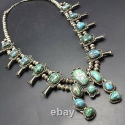 Vintage NAVAJO Sterling Silver NATURAL TURQUOISE CABS Squash Blossom NECKLACE