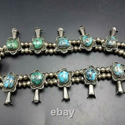 Vintage NAVAJO Sterling Silver NATURAL TURQUOISE CABS Squash Blossom NECKLACE