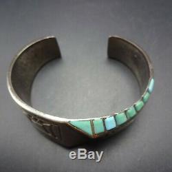 Vintage NAVAJO Sterling Silver Overlay TURQUOISE COBBLESTONE INLAY Cuff BRACELET
