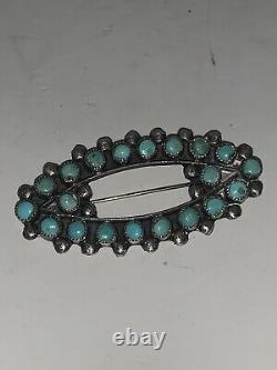 Vintage NAVAJO Sterling Silver PETIT POINT Cluster TURQUOISE Oval Pin Brooch