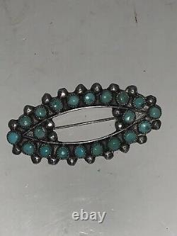 Vintage NAVAJO Sterling Silver PETIT POINT Cluster TURQUOISE Oval Pin Brooch