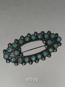 Vintage NAVAJO Sterling Silver PETIT POINT Cluster TURQUOISE Oval Pin Brooch