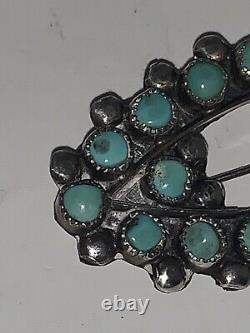 Vintage NAVAJO Sterling Silver PETIT POINT Cluster TURQUOISE Oval Pin Brooch
