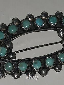 Vintage NAVAJO Sterling Silver PETIT POINT Cluster TURQUOISE Oval Pin Brooch