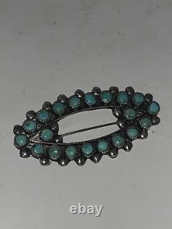 Vintage NAVAJO Sterling Silver PETIT POINT Cluster TURQUOISE Oval Pin Brooch