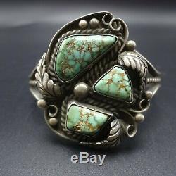 Vintage NAVAJO Sterling Silver ROYSTON TURQUOISE Webbed Matrix Cuff BRACELET