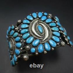 Vintage NAVAJO Sterling Silver SLEEPING BEAUTY TURQUOISE Cluster Cuff BRACELET