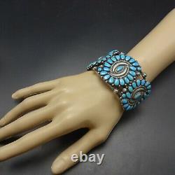 Vintage NAVAJO Sterling Silver SLEEPING BEAUTY TURQUOISE Cluster Cuff BRACELET