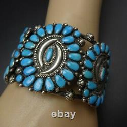 Vintage NAVAJO Sterling Silver SLEEPING BEAUTY TURQUOISE Cluster Cuff BRACELET