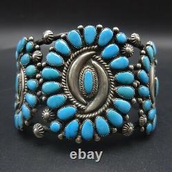 Vintage NAVAJO Sterling Silver SLEEPING BEAUTY TURQUOISE Cluster Cuff BRACELET