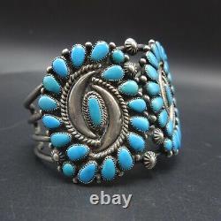 Vintage NAVAJO Sterling Silver SLEEPING BEAUTY TURQUOISE Cluster Cuff BRACELET