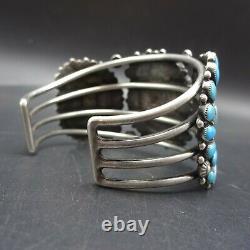 Vintage NAVAJO Sterling Silver SLEEPING BEAUTY TURQUOISE Cluster Cuff BRACELET