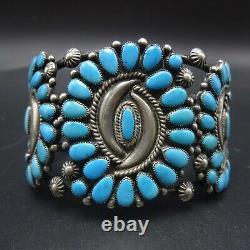 Vintage NAVAJO Sterling Silver SLEEPING BEAUTY TURQUOISE Cluster Cuff BRACELET