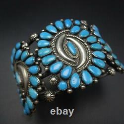 Vintage NAVAJO Sterling Silver SLEEPING BEAUTY TURQUOISE Cluster Cuff BRACELET