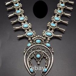 Vintage NAVAJO Sterling Silver SLEEPING BEAUTY Turquoise SQUASH BLOSSOM Necklace