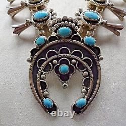 Vintage NAVAJO Sterling Silver SLEEPING BEAUTY Turquoise SQUASH BLOSSOM Necklace