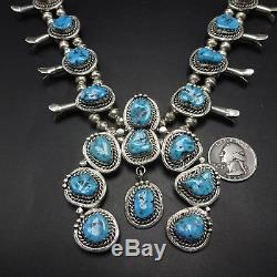 Vintage NAVAJO Sterling Silver SLEEPING BEAUTY Turquoise SQUASH BLOSSOM Necklace