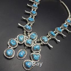 Vintage NAVAJO Sterling Silver SLEEPING BEAUTY Turquoise SQUASH BLOSSOM Necklace