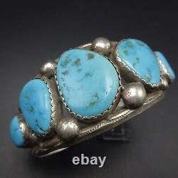 Vintage NAVAJO Sterling Silver & Sleeping Beauty TURQUOISE Cuff BRACELET 58.9g