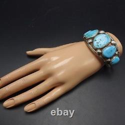 Vintage NAVAJO Sterling Silver & Sleeping Beauty TURQUOISE Cuff BRACELET 58.9g