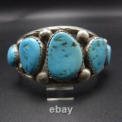 Vintage NAVAJO Sterling Silver & Sleeping Beauty TURQUOISE Cuff BRACELET 58.9g