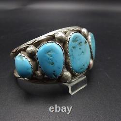 Vintage NAVAJO Sterling Silver & Sleeping Beauty TURQUOISE Cuff BRACELET 58.9g