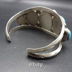 Vintage NAVAJO Sterling Silver & Sleeping Beauty TURQUOISE Cuff BRACELET 58.9g