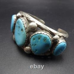 Vintage NAVAJO Sterling Silver & Sleeping Beauty TURQUOISE Cuff BRACELET 58.9g