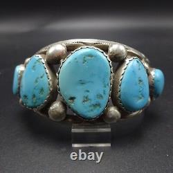 Vintage NAVAJO Sterling Silver & Sleeping Beauty TURQUOISE Cuff BRACELET 58.9g