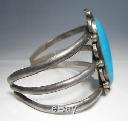 Vintage NAVAJO Sterling Silver Sleeping Beauty Turquoise Heavy Bracelet C1177