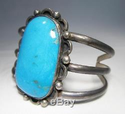 Vintage NAVAJO Sterling Silver Sleeping Beauty Turquoise Heavy Bracelet C1177
