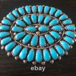 Vintage NAVAJO Sterling Silver TURQUOISE Cluster Petit Point PIN/BROOCH PENDANT