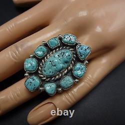 Vintage NAVAJO Sterling Silver & TURQUOISE Cluster RING, size 7