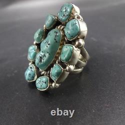 Vintage NAVAJO Sterling Silver & TURQUOISE Cluster RING, size 7