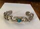 Vintage NAVAJO Sterling Silver TURQUOISE Native American Sandcast Cuff Bracelet