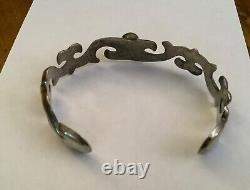 Vintage NAVAJO Sterling Silver TURQUOISE Native American Sandcast Cuff Bracelet