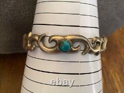 Vintage NAVAJO Sterling Silver TURQUOISE Native American Sandcast Cuff Bracelet