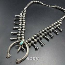 Vintage NAVAJO Sterling Silver TURQUOISE Squash Blossom NECKLACE Gerald Mitchell