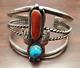 Vintage NAVAJO Sterling Silver TURQUOISE and CORAL Cuff BRACELET
