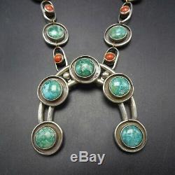 Vintage NAVAJO Sterling Silver TURQUOISE and CORAL NECKLACE with NAJA