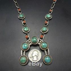 Vintage NAVAJO Sterling Silver TURQUOISE and CORAL NECKLACE with NAJA