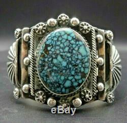 Vintage NAVAJO Sterling Silver TURQUOISE with Spiderweb Matrix Cuff BRACELET