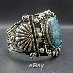 Vintage NAVAJO Sterling Silver TURQUOISE with Spiderweb Matrix Cuff BRACELET