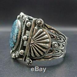 Vintage NAVAJO Sterling Silver TURQUOISE with Spiderweb Matrix Cuff BRACELET