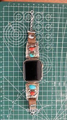 Vintage NAVAJO Sterling Silver Turquoise & Coral Apple Watch Band