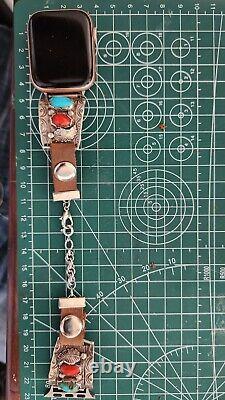 Vintage NAVAJO Sterling Silver Turquoise & Coral Apple Watch Band