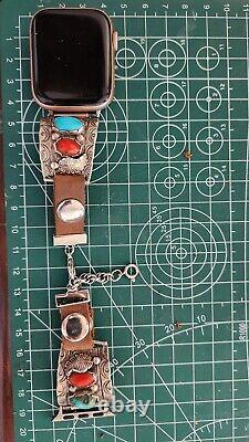 Vintage NAVAJO Sterling Silver Turquoise & Coral Apple Watch Band